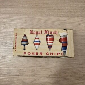 Vintage Red White & Blue Royal‎ Flush 100 Plastic Unbreakable Poker Chips Casino